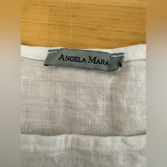 Women’s Angela Mara Oversized Made In Italy Ruffled Hem & Sleeve 100% Linen Top - Picture 4 of 5